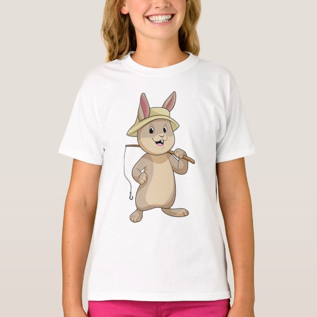 Rabbit as Fisher with Fishing rod T-Shirt (Front)