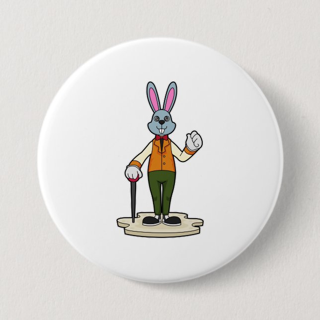 Rabbit as Gentleman with Cane Button (Front)