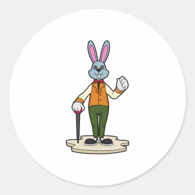Rabbit as Gentleman with Cane Classic Round Sticker (Front)