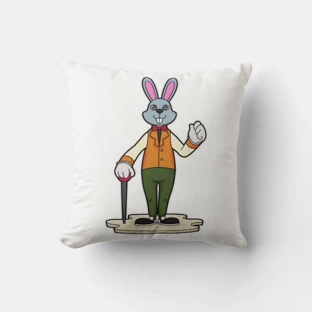 Rabbit as Gentleman with Cane Throw Pillow (Front)