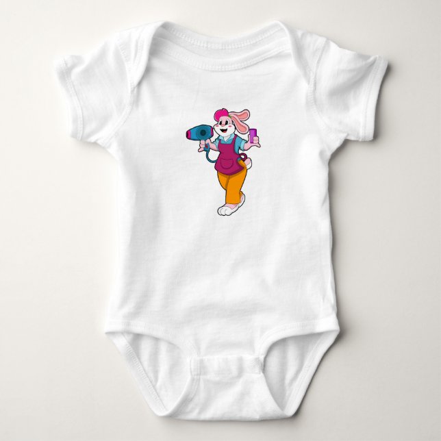Rabbit as Hairdresser with Hair dryer & Comb Baby Bodysuit (Front)
