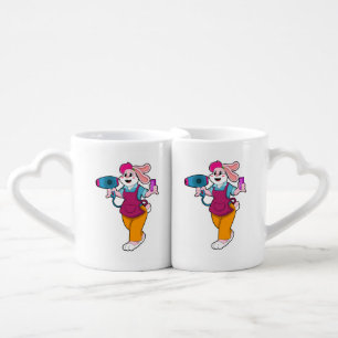 Rabbit as Hairdresser with Hair dryer & Comb Coffee Mug Set