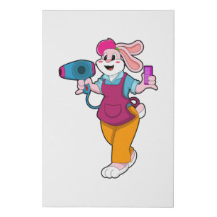 Rabbit as Hairdresser with Hair dryer & Comb Faux Canvas Print