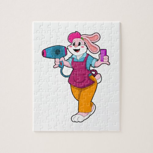 Rabbit as Hairdresser with Hair dryer  Comb Jigsaw Puzzle