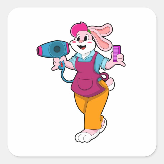 Rabbit as Hairdresser with Hair dryer & Comb Square Sticker (Front)
