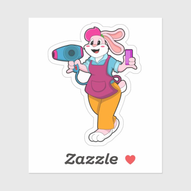 Rabbit as Hairdresser with Hair dryer & Comb Sticker (Sheet)