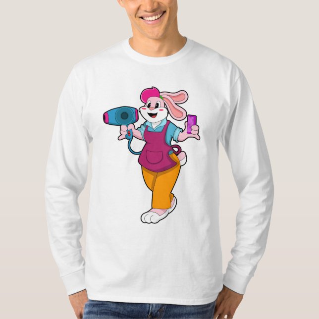 Rabbit as Hairdresser with Hair dryer & Comb T-Shirt (Front)
