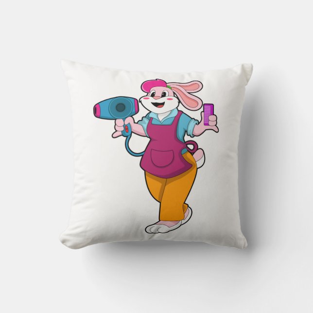 Rabbit as Hairdresser with Hair dryer & Comb Throw Pillow (Front)