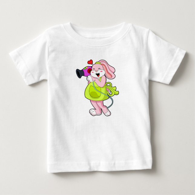 Rabbit as Hairdresser with Hairdryer Baby T-Shirt (Front)