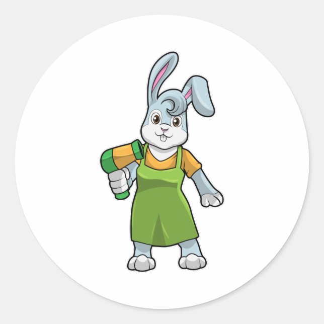 Rabbit as Hairdresser with Hairdryer Classic Round Sticker (Front)