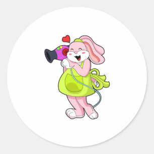 Rabbit as Hairdresser with Hairdryer Classic Round Sticker