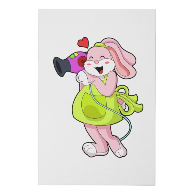 Rabbit as Hairdresser with Hairdryer Faux Canvas Print (Front)