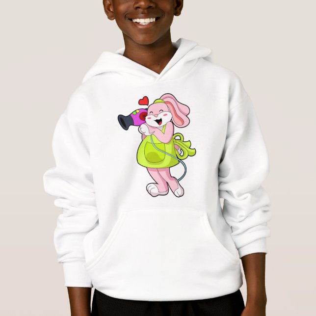 Rabbit as Hairdresser with Hairdryer Hoodie (Front)