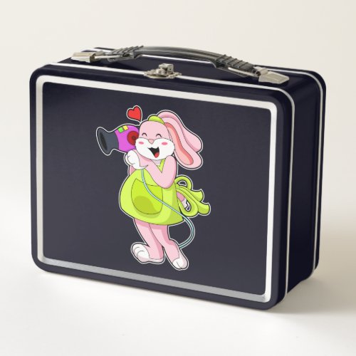 Rabbit as Hairdresser with Hairdryer Metal Lunch Box