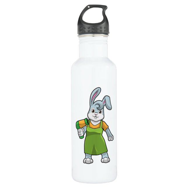 Rabbit as Hairdresser with Hairdryer Stainless Steel Water Bottle (Front)
