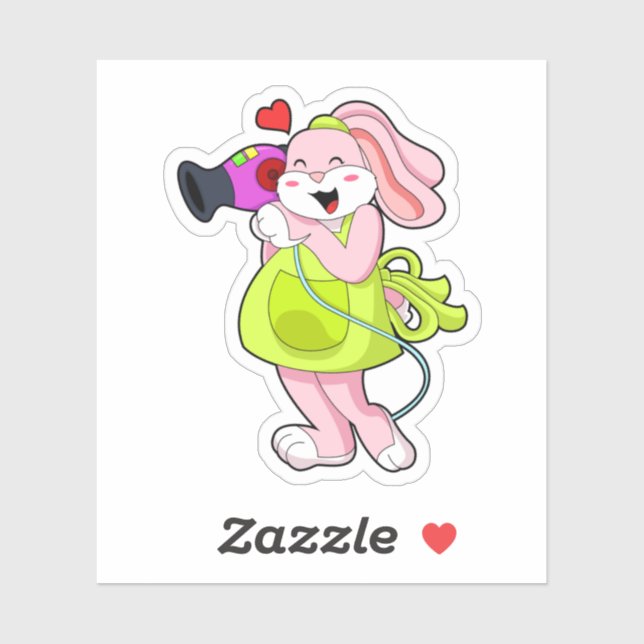 Rabbit as Hairdresser with Hairdryer Sticker (Sheet)