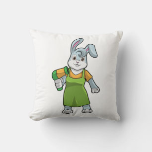 Rabbit as Hairdresser with Hairdryer Throw Pillow