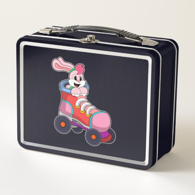 Rabbit as Inline Skater with Inline Skates Metal Lunch Box (Front)