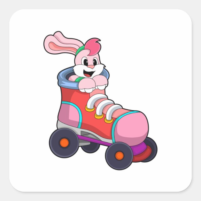 Rabbit as Inline Skater with Inline Skates Square Sticker (Front)