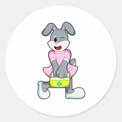 Rabbit as Medic with First aid kit Classic Round Sticker