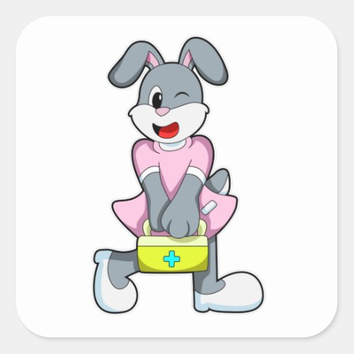 Rabbit as Medic with First aid kit Square Sticker