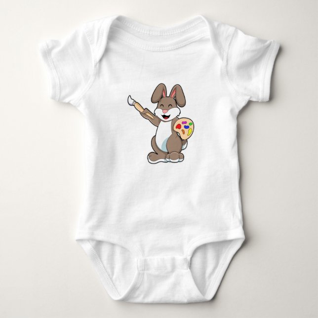 Rabbit as Painter with Brush & Paint Baby Bodysuit (Front)