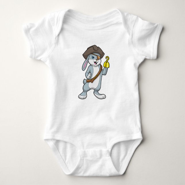 Rabbit as Pirate with Hook hand & Pirate hat Baby Bodysuit (Front)