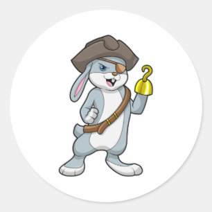 Rabbit as Pirate with Hook hand & Pirate hat Classic Round Sticker