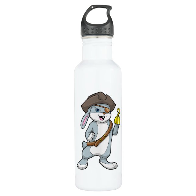 Rabbit as Pirate with Hook hand & Pirate hat Stainless Steel Water Bottle (Front)