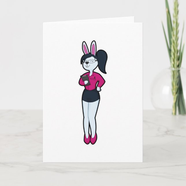 Rabbit as Secretary with Notepad & Glasses Card (Front)