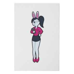 Rabbit as Secretary with Notepad & Glasses Faux Canvas Print