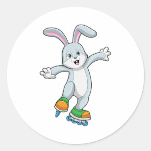 Rabbit as Skater with Inline skates Classic Round Sticker