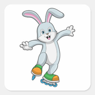 Rabbit as Skater with Inline skates Square Sticker