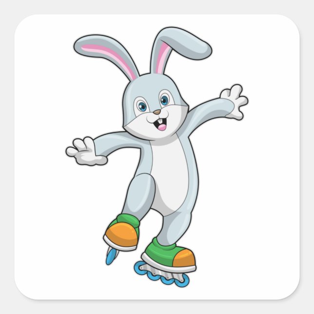Rabbit as Skater with Inline skates Square Sticker (Front)