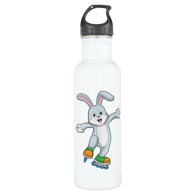 Rabbit as Skater with Inline skates Stainless Steel Water Bottle (Front)