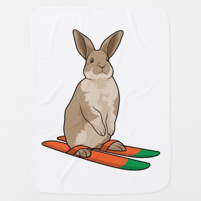 Rabbit as Skier with Ski Baby Blanket (Front)