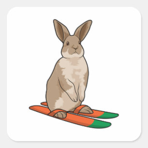 Rabbit as Skier with Ski Square Sticker