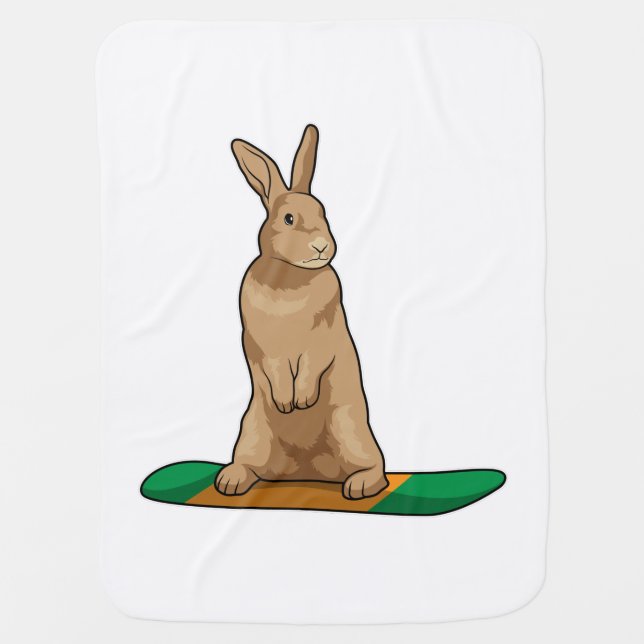 Rabbit as Snowboarder with Snowboard Baby Blanket (Front)