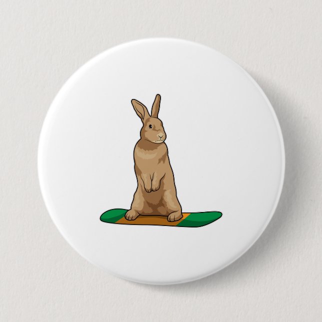 Rabbit as Snowboarder with Snowboard Button (Front)