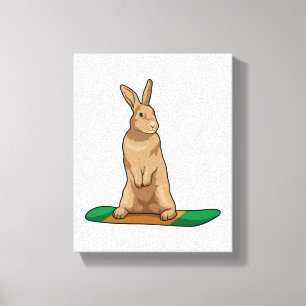 Rabbit as Snowboarder with Snowboard Canvas Print