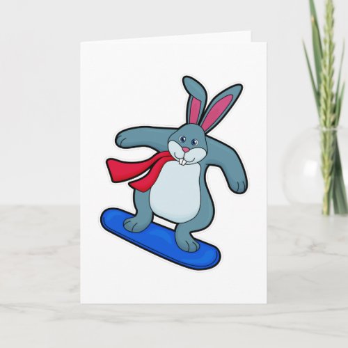 Rabbit as Snowboarder with Snowboard  Scarf Card