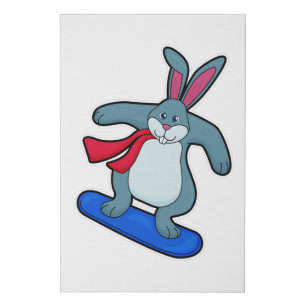 Rabbit as Snowboarder with Snowboard & Scarf Faux Canvas Print