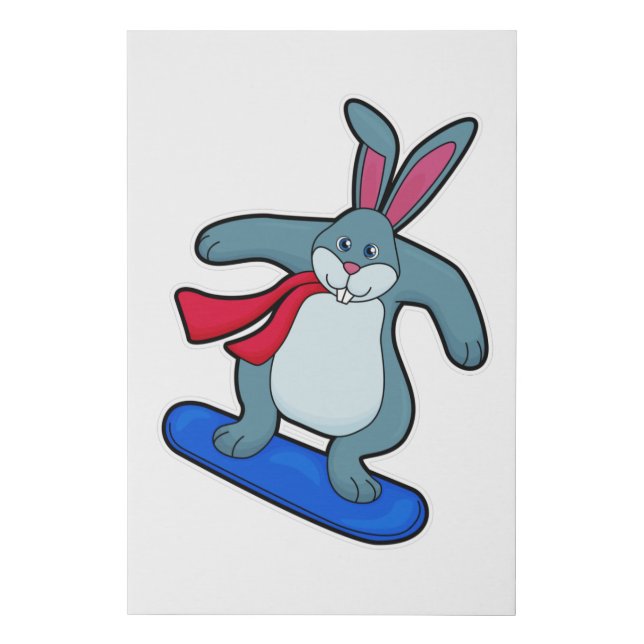 Rabbit as Snowboarder with Snowboard & Scarf Faux Canvas Print (Front)