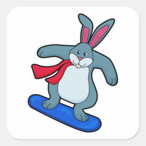 Rabbit as Snowboarder with Snowboard  Scarf Square Sticker