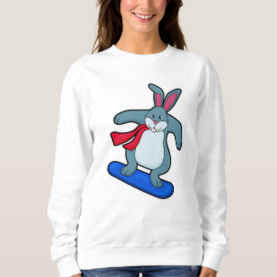Rabbit as Snowboarder with Snowboard & Scarf Sweatshirt