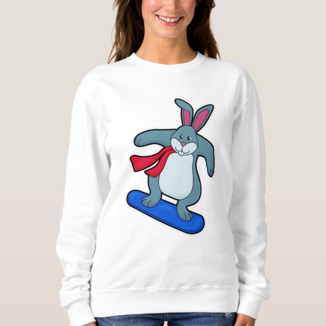 Rabbit as Snowboarder with Snowboard & Scarf Sweatshirt (Front)