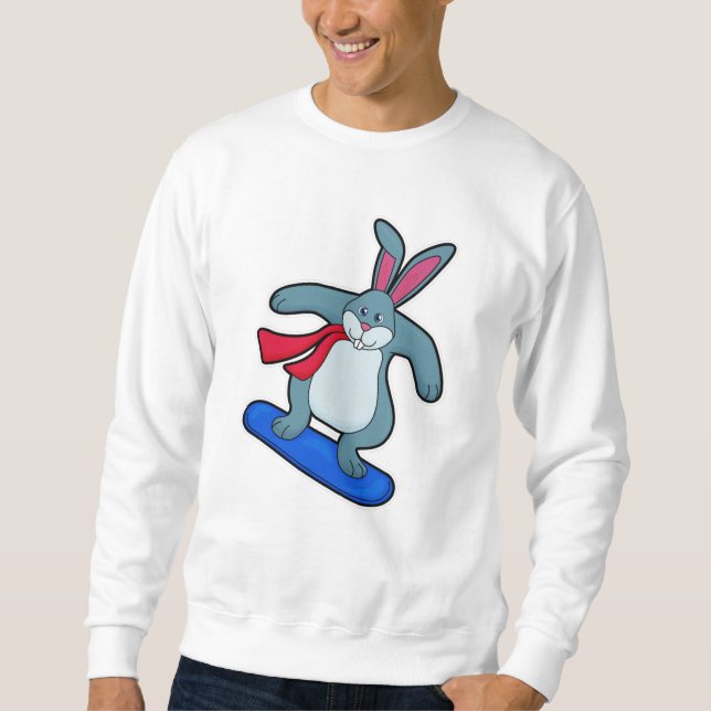 Rabbit as Snowboarder with Snowboard & Scarf Sweatshirt (Front)
