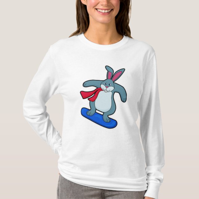 Rabbit as Snowboarder with Snowboard & Scarf T-Shirt (Front)