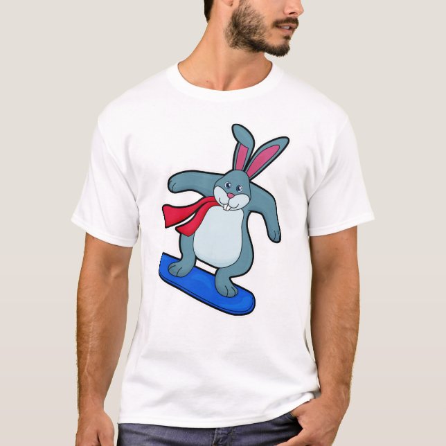 Rabbit as Snowboarder with Snowboard & Scarf T-Shirt (Front)