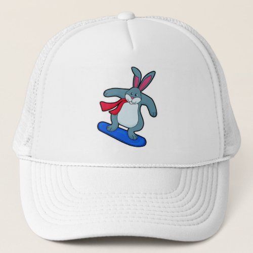 Rabbit as Snowboarder with Snowboard  Scarf Trucker Hat